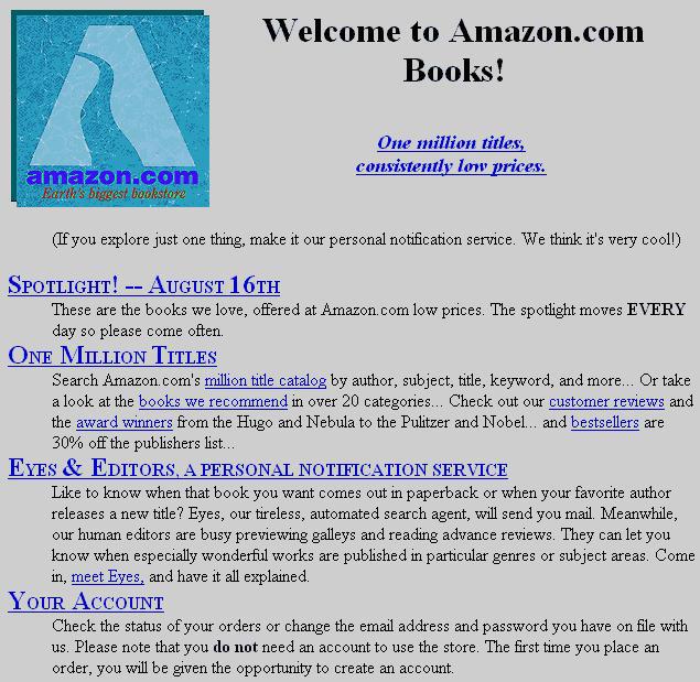 وبسایت آمازون در ۲۰ سال پیش